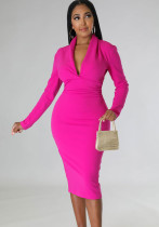 Women's Autumn V-Neck Long Sleeve Bodycon Dress