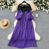 Beaded Chic Lantern Sleeve Pleated Dress