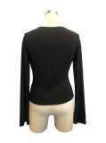 V-Neck Patchwork Lace Sexy Long-Sleeved Slim Top