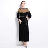 Beaded Chic Lantern Sleeve Pleated Dress