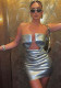Women's Pu Leather Strapless Sexy Low Back Bodycon Dress
