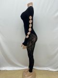 Winter Solid Color Round Neck Lace One-Piece Knitting Slim Sexy Diamond Jumpsuit