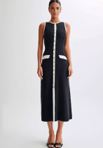 Women Knitting Elegant Sleeveless Button Dress