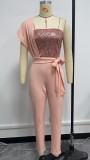 Women Winter Slash Shoulder Sequin Jumpsuit