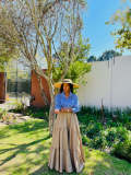 Women Striped Top and Solid Long Skirt Two Piece Set