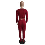 Women Sexy V-Neck Top and Stacked Pants Two Piece Set