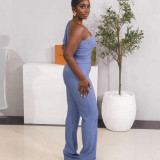 Women's Spring Summer Solid Color Sleeveless Slash Shoulder Top Slim Pants Two-Piece Set