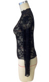 Spring Elegant Fashion Women's Lace Ruffle Slim Fit Long Sleeve Top