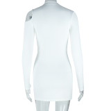 Women's Fashion Sexy Long Sleeve Round Neck Solid Color Tight Fitting Bodycon Short Dress