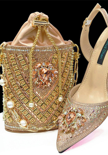 African Shoe And Bag Set Combination Pointed-Toe Ladies' Plus Size High-Heeled Wedding Shoes With Bucket Bags