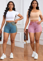 Women Stretchy Washed Patchwork Denim Shorts Women Stretchy Washed Patchwork Denim Shorts