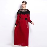 Beaded Chic Lantern Sleeve Pleated Dress