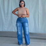Women Fashion Denim Cargo Pants