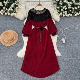 Beaded Chic Lantern Sleeve Pleated Dress