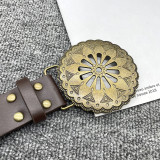 Western Denim Style Metal Ring Buckle Belt Retro Rivet Vintage Decorative Wide Belt Accessories