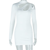 Women's Fashion Sexy Long Sleeve Round Neck Solid Color Tight Fitting Bodycon Short Dress