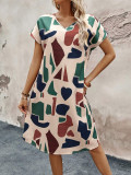 Women Summer Print Short Sleeve Casual Dress