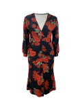 Plus Size Women Spring Print Slit Dress