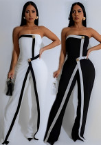 Fashion Women's Clothing Strapless Sexy Slim High Waist Contrast Color Jumpsuit