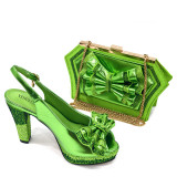 Shoe And Bag Set Combination Peep-Toe Back-Slot High Heels With Bowknot Bag