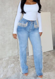 Straight-Leg Denim Pants Autumn High Waist Fashionable Retro Tassel Jeans