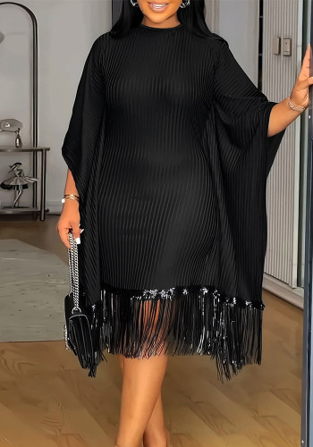 Plus Size Women Elegant Patchwork Tassel Maxi Dress