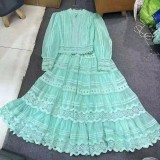Set Chic Fashion Patchwork Lace Two Piece Long Skirt Set