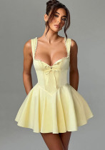 Sexy Lace Edge V-Neck Solid Color Summer Women Strap A-Line Dress Sexy Lace Edge V-Neck Solid Color Summer Women Strap A-Line Dress