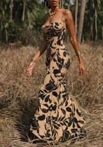 Women Printed Sexy Backless Strap Dress Women Printed Sexy Backless Strap Dress