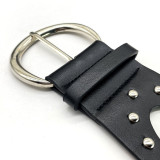 Vintage Rivet Oval Ring Pu Leather Belt Decorative Matching Skirt Black Belt