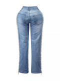 Straight-Leg Denim Pants Autumn High Waist Fashionable Retro Tassel Jeans