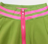 Zipper Stand Collar Striped Long-Sleeved Jacket Casual Pants Two-Piece Set