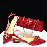 Ladies' Shoe And Bag Set Combination Low-Heeled Pointed-Toe Heeled Sandals With Square Diamond Bags
