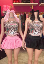 Women Leopard Print Top and Skirt Two Piece Set Women Leopard Print Top and Skirt Two Piece Set