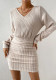 Women Fall and Winter Ribbed V Neck Long Sleeve Bodycon Dress