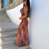 Women Leopard Print Beach Bikini Swimsuit Three-Piece