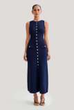 Women Knitting Elegant Sleeveless Button Dress