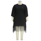 Plus Size Women Elegant Patchwork Tassel Maxi Dress