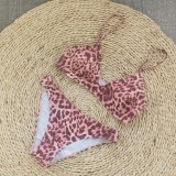 Women Leopard Print Beach Bikini Swimsuit Three-Piece