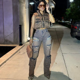 Women Trendy Retro Tassel Diamond Denim Cargo Pants