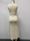 Women Knitting Elegant Sleeveless Button Dress