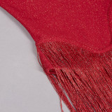 Women Tassel Patchwork Strapless Dress