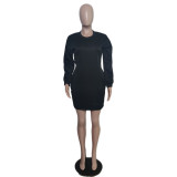 Women Casual Long Sleeve Pocket Dress