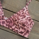 Women Leopard Print Beach Bikini Swimsuit Three-Piece