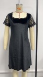 Women Winter Lace Short Sleeve Solid Dress