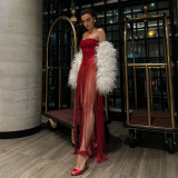 Women Tassel Patchwork Strapless Dress