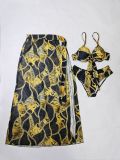 Multi-Color Printed Three-Piece Bikini Women's Swimsuit