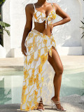 Multi-Color Printed Three-Piece Bikini Women's Swimsuit