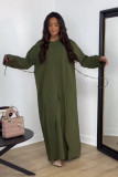 Women Autumn and Winter Satin Button Dress Two Piece Set