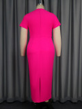Plus Size Women Solid Flower Dress